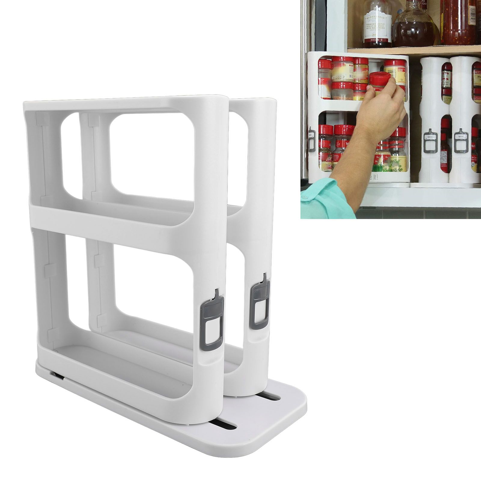 Pull Out Rotate Spice Rack 2 Tier Multipurpose Vertical Seasoning Organizer view 12
