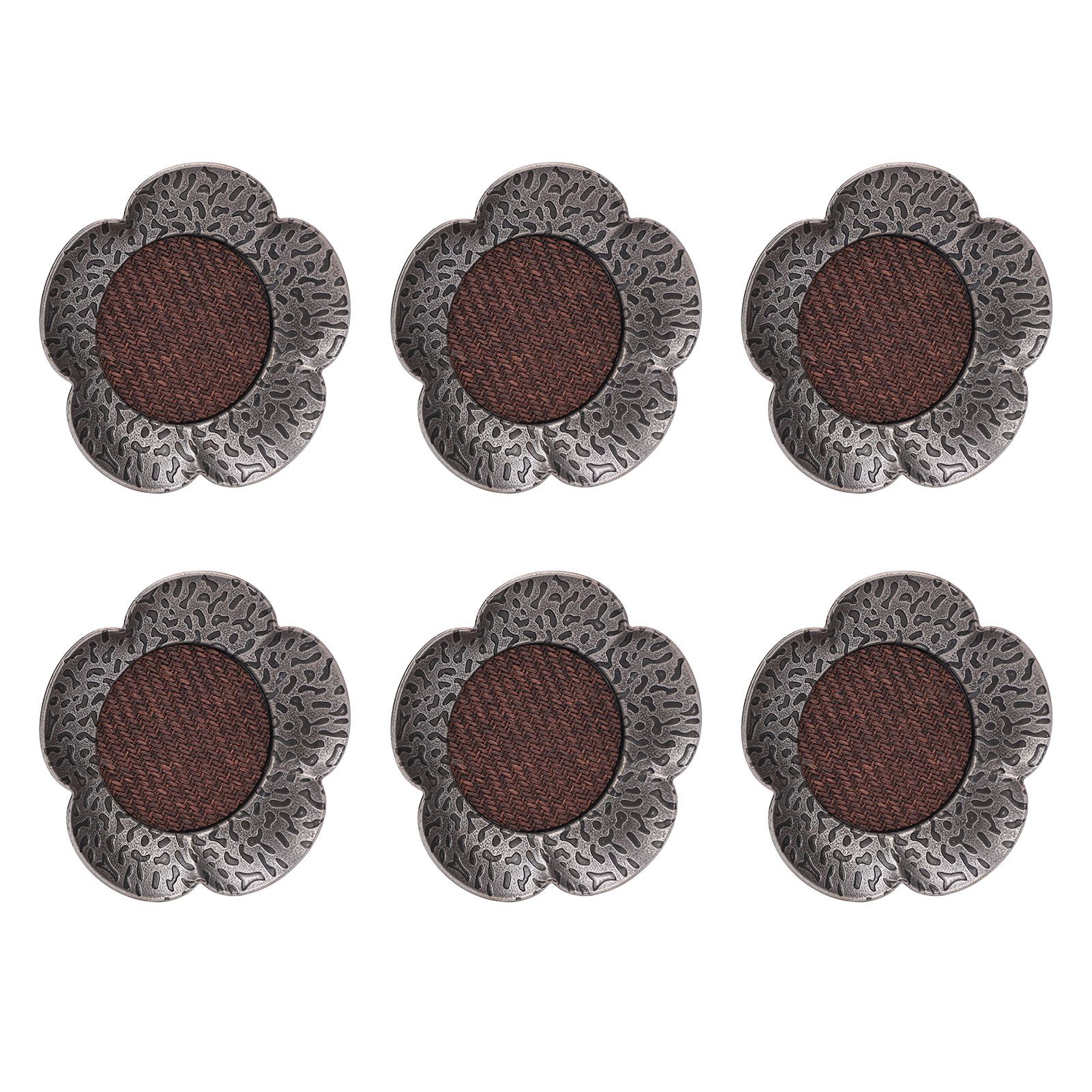6pcs Coaster Heat Resistant Retro Hammered Zinc Alloy Cup Mat for Tea Cup