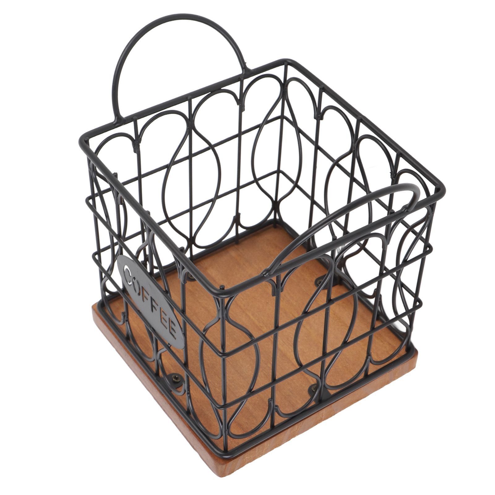 Coffee Pod Holder Organizer Large Capacity Metal Storage Basket with Wooden