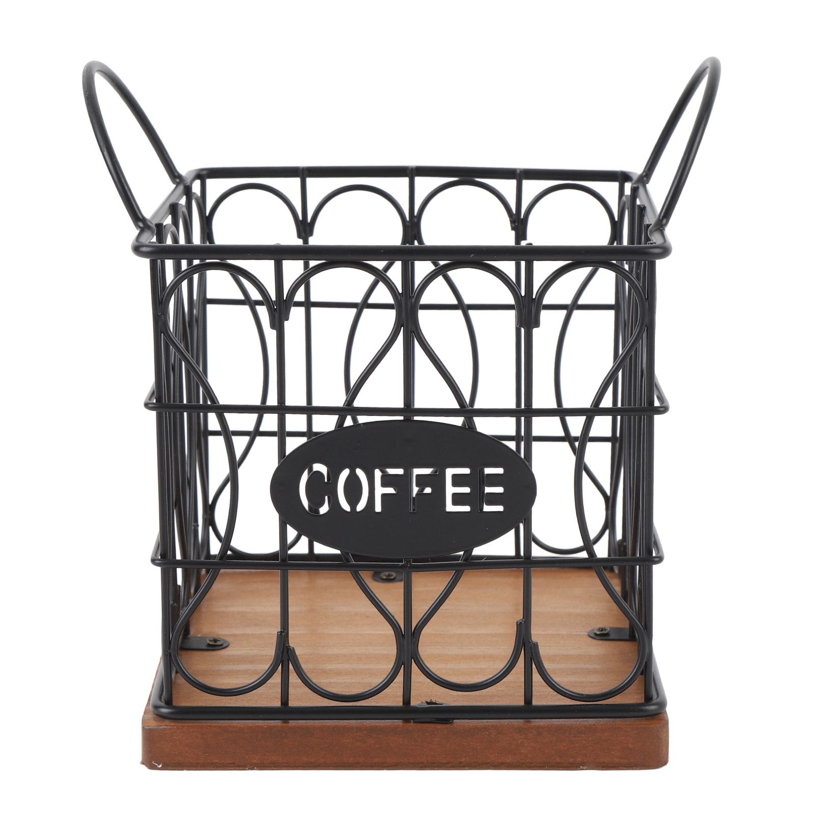 Coffee Pod Holder Organizer Large Capacity Metal Storage Basket with Wooden view 3