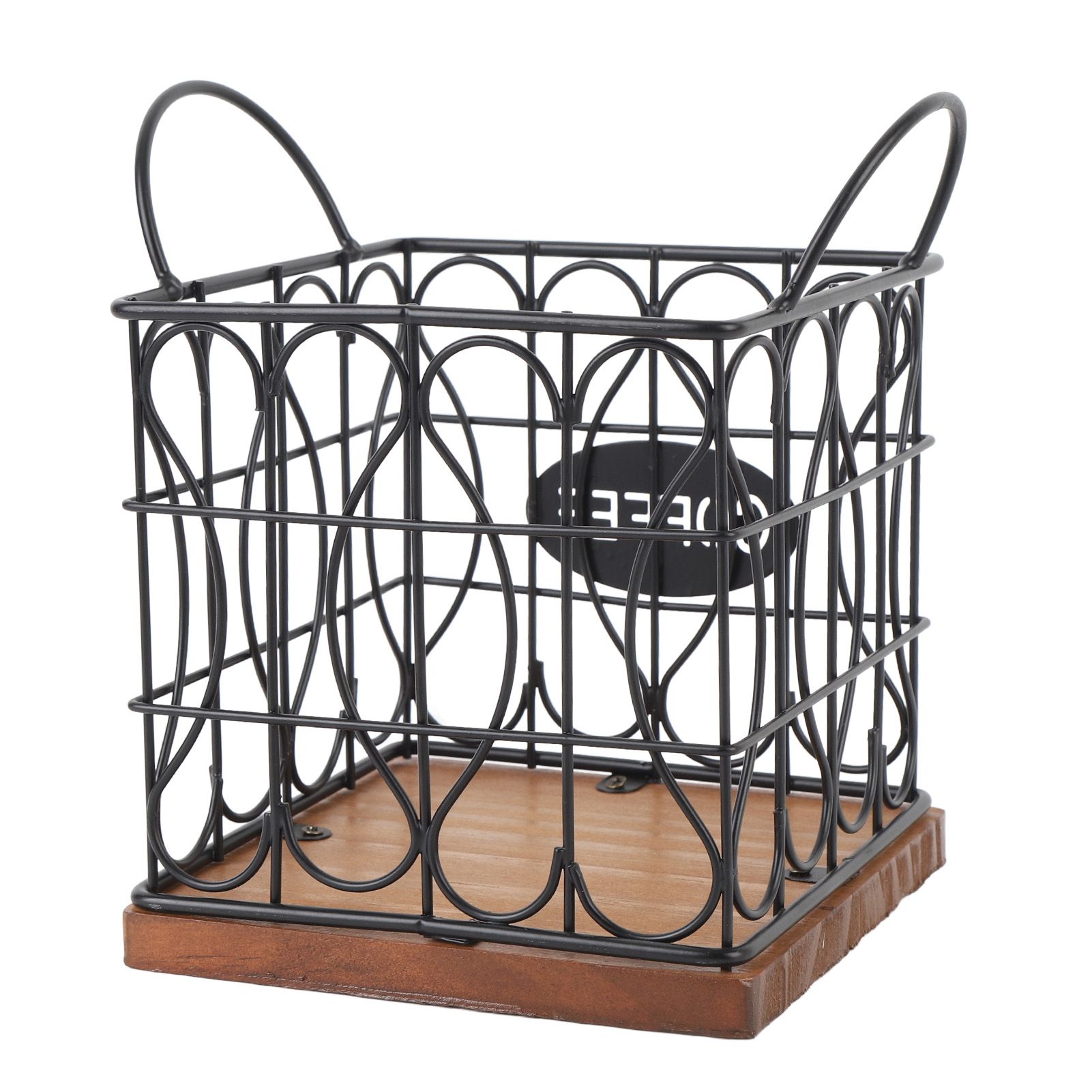 Coffee Pod Holder Organizer Large Capacity Metal Storage Basket with Wooden view 6