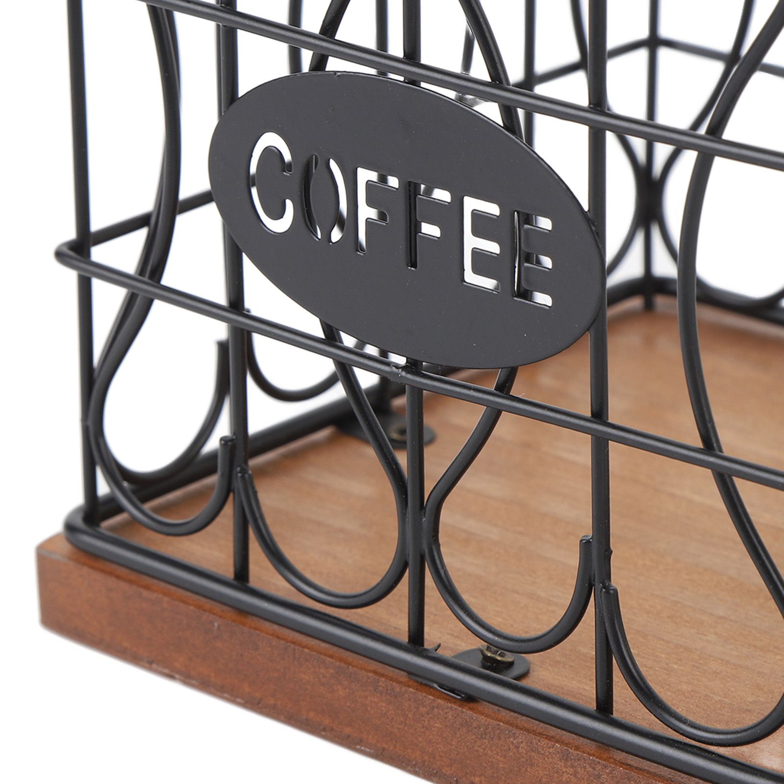 Coffee Pod Holder Organizer Large Capacity Metal Storage Basket with Wooden view 7