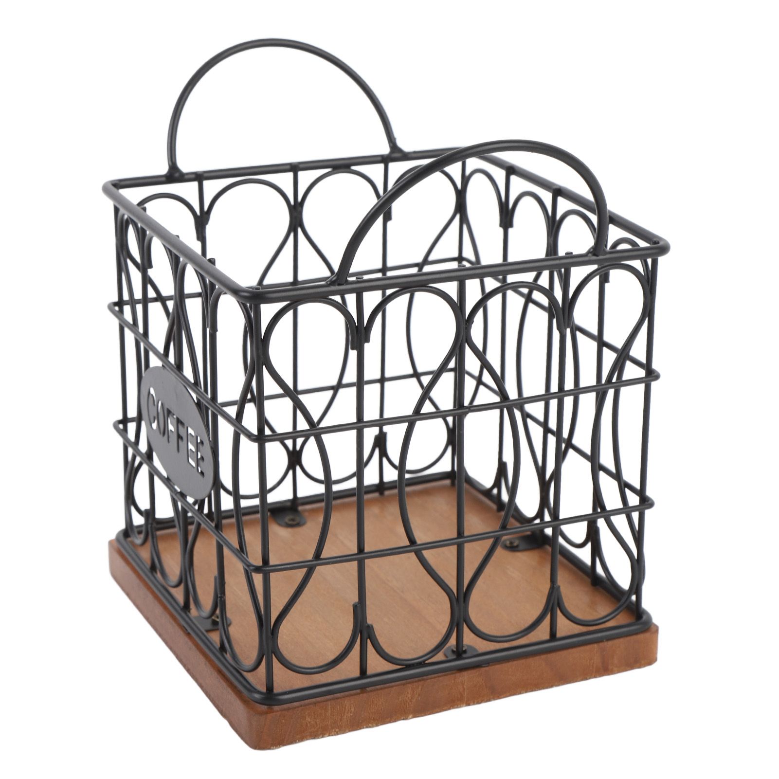 Coffee Pod Holder Organizer Large Capacity Metal Storage Basket with Wooden view 9