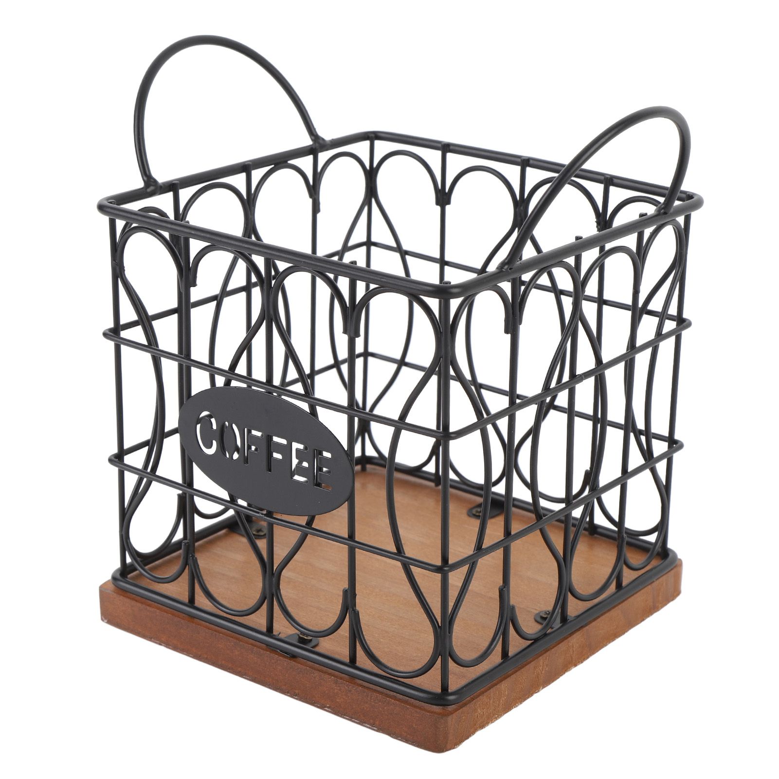 Coffee Pod Holder Organizer Large Capacity Metal Storage Basket with Wooden view 10