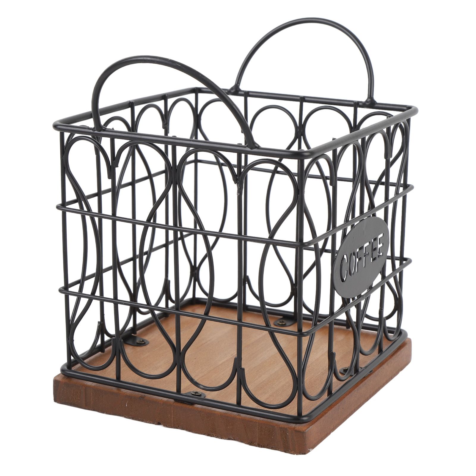 Coffee Pod Holder Organizer Large Capacity Metal Storage Basket with Wooden view 11