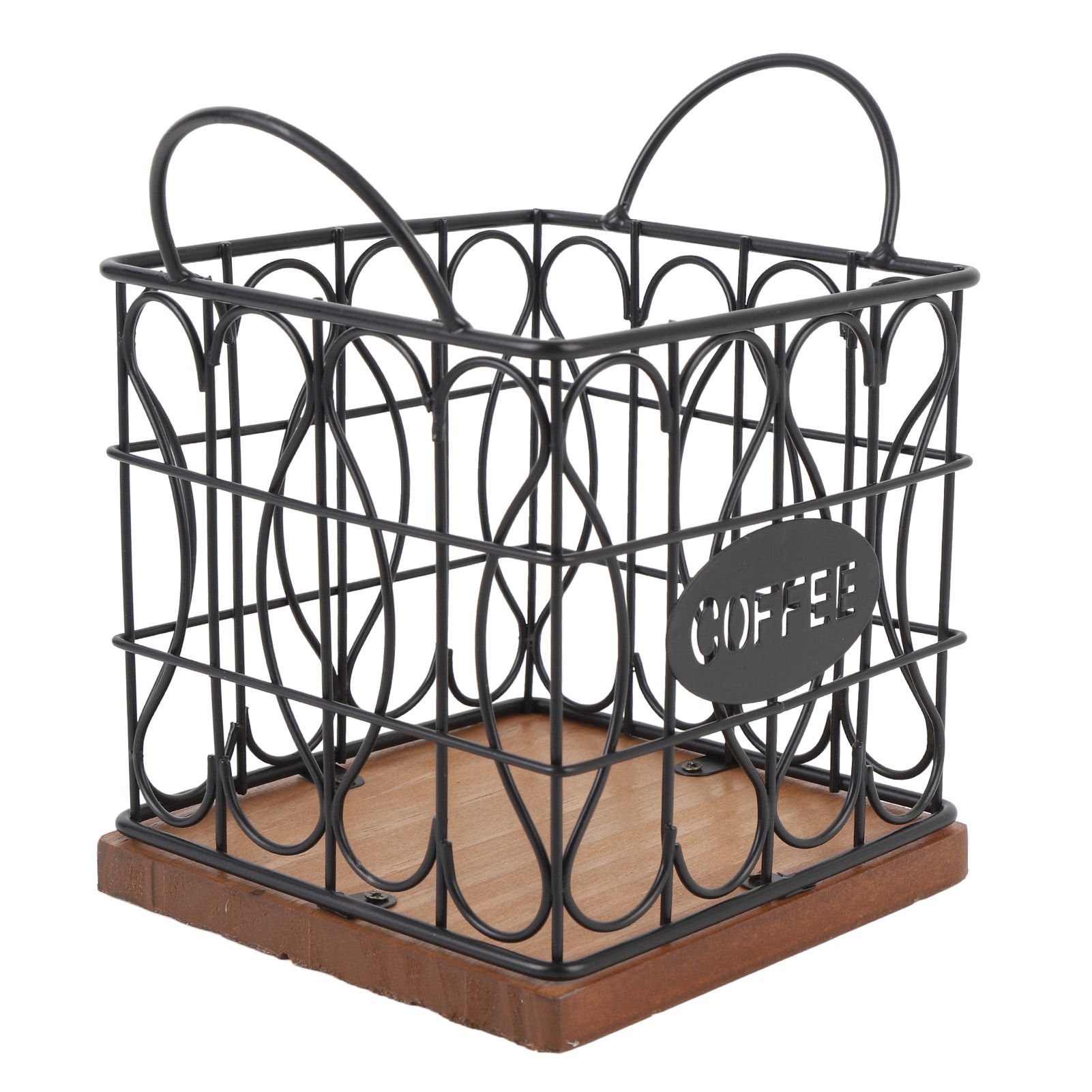 Coffee Pod Holder Organizer Large Capacity Metal Storage Basket with Wooden view 12