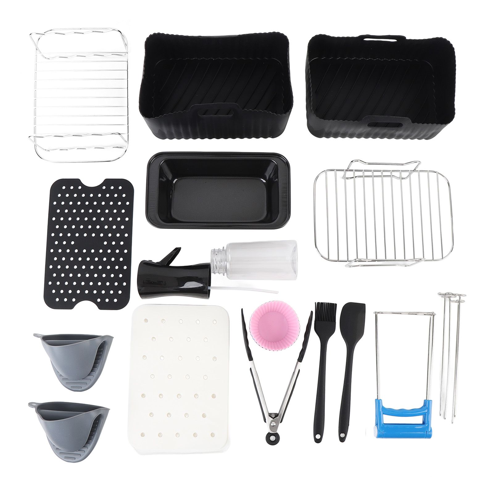 Fryer Accessories Set Grill Rack with Skewer Liners Silicone Brush Food Tong view 3