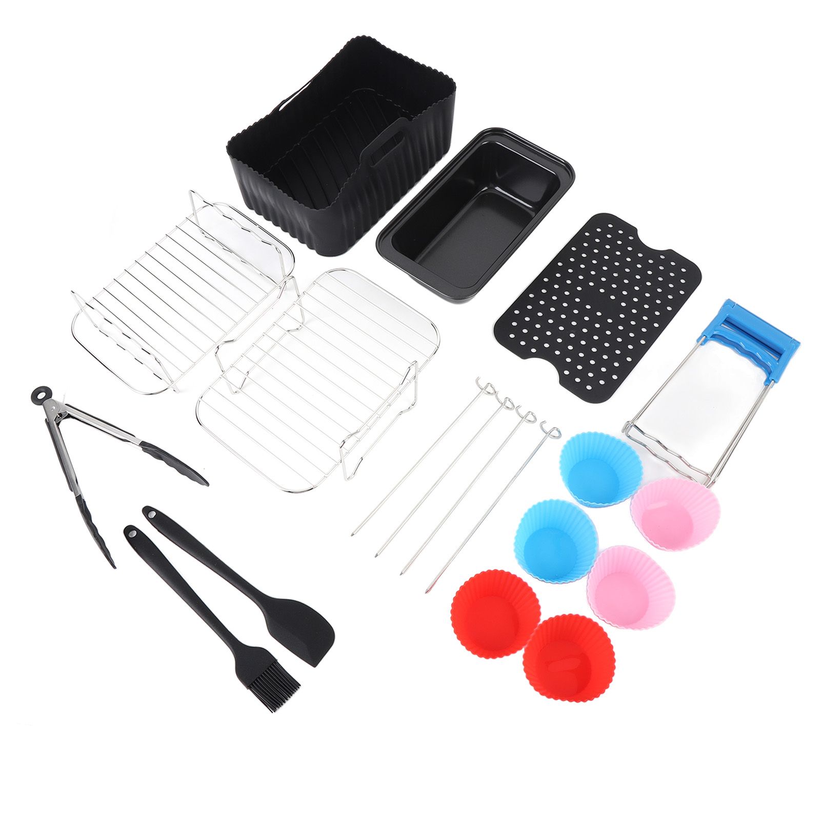 Fryer Accessories Set Grill Rack with Skewer Liners Silicone Brush Food Tong view 4