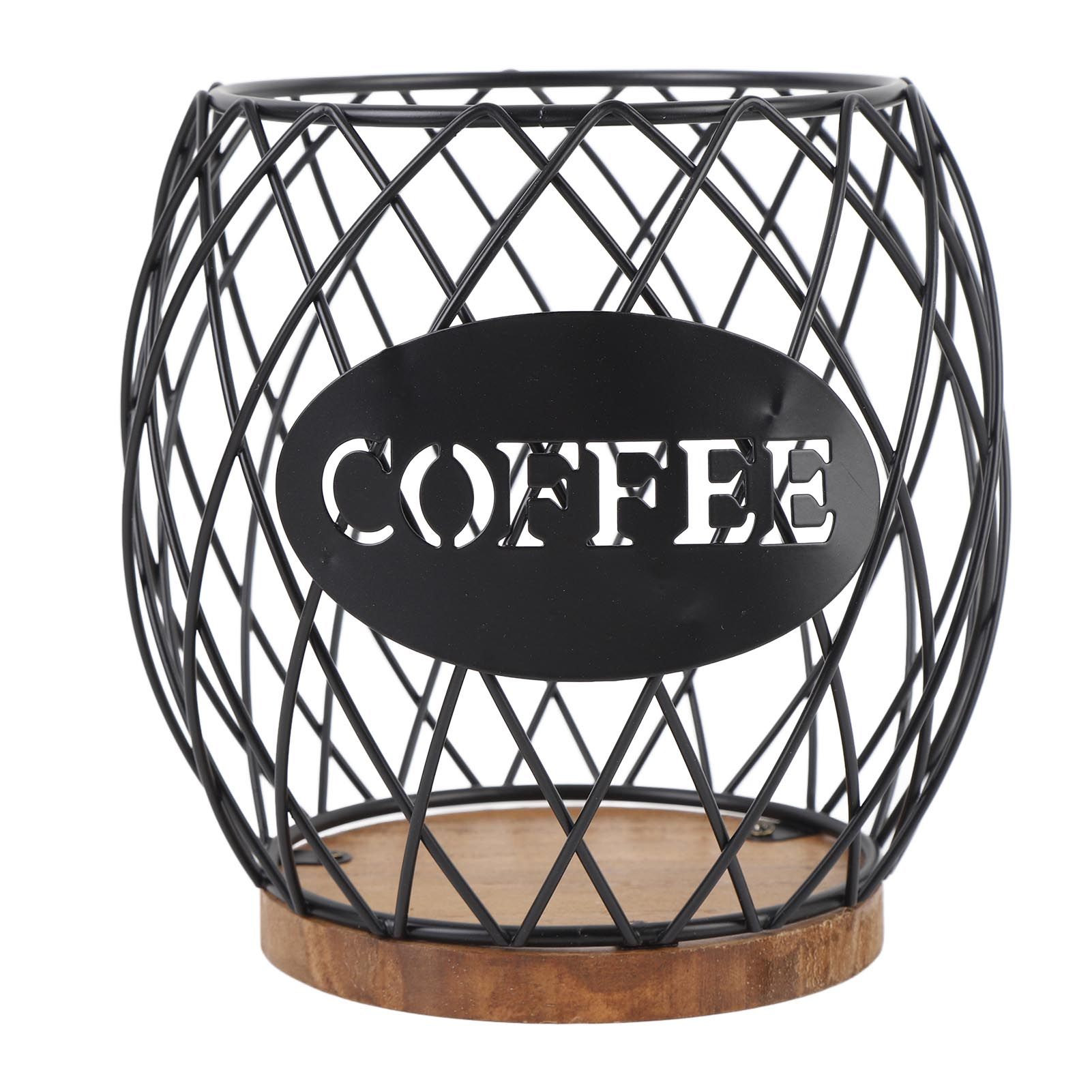 Coffee Pod Holder Iron Large Capacity Stylish Look Easy Access Wooden Base view 3