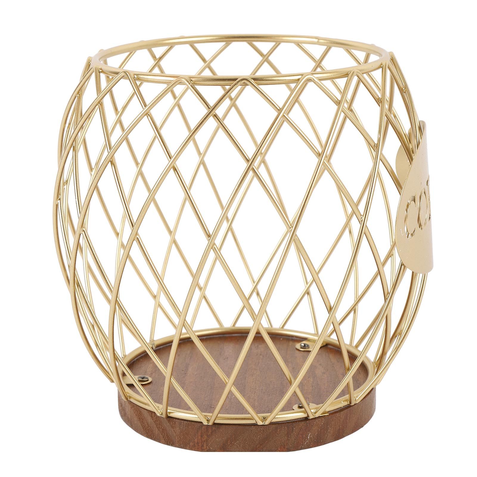 Coffee Pod Holder Iron Large Capacity Stylish Look Easy Access Wooden Base