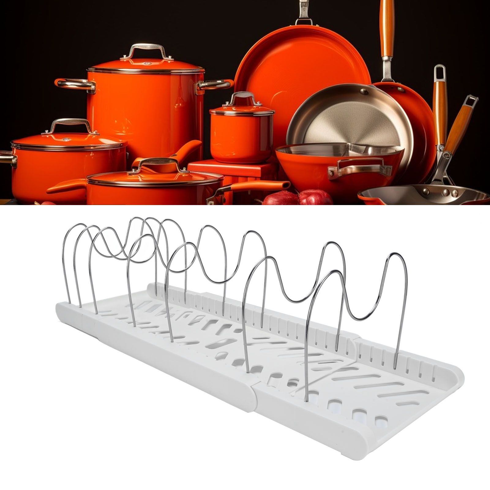 Pots and Pans Organizer Expandable Cookware Rack Adjustable Pan Organizer for view 12