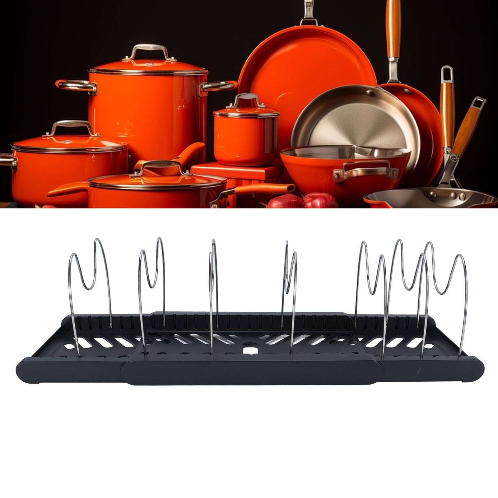 Pots and Pans Organizer Expandable Cookware Rack Adjustable Pan Organizer for view 12