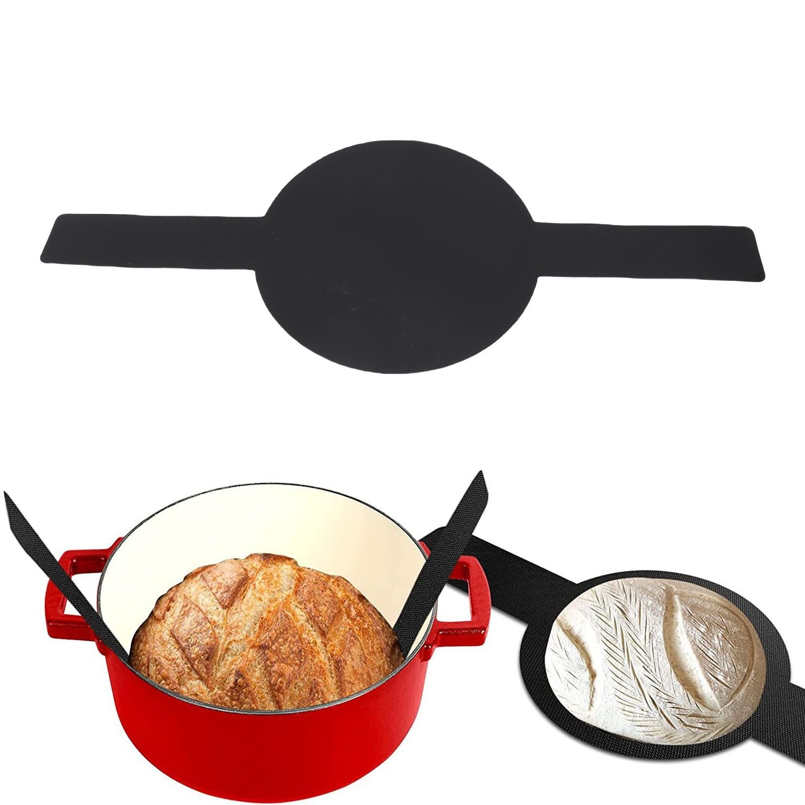 Dutch Oven Mat Black Oil Proof Anti Stick Silicone Bread Sling with Long view 12