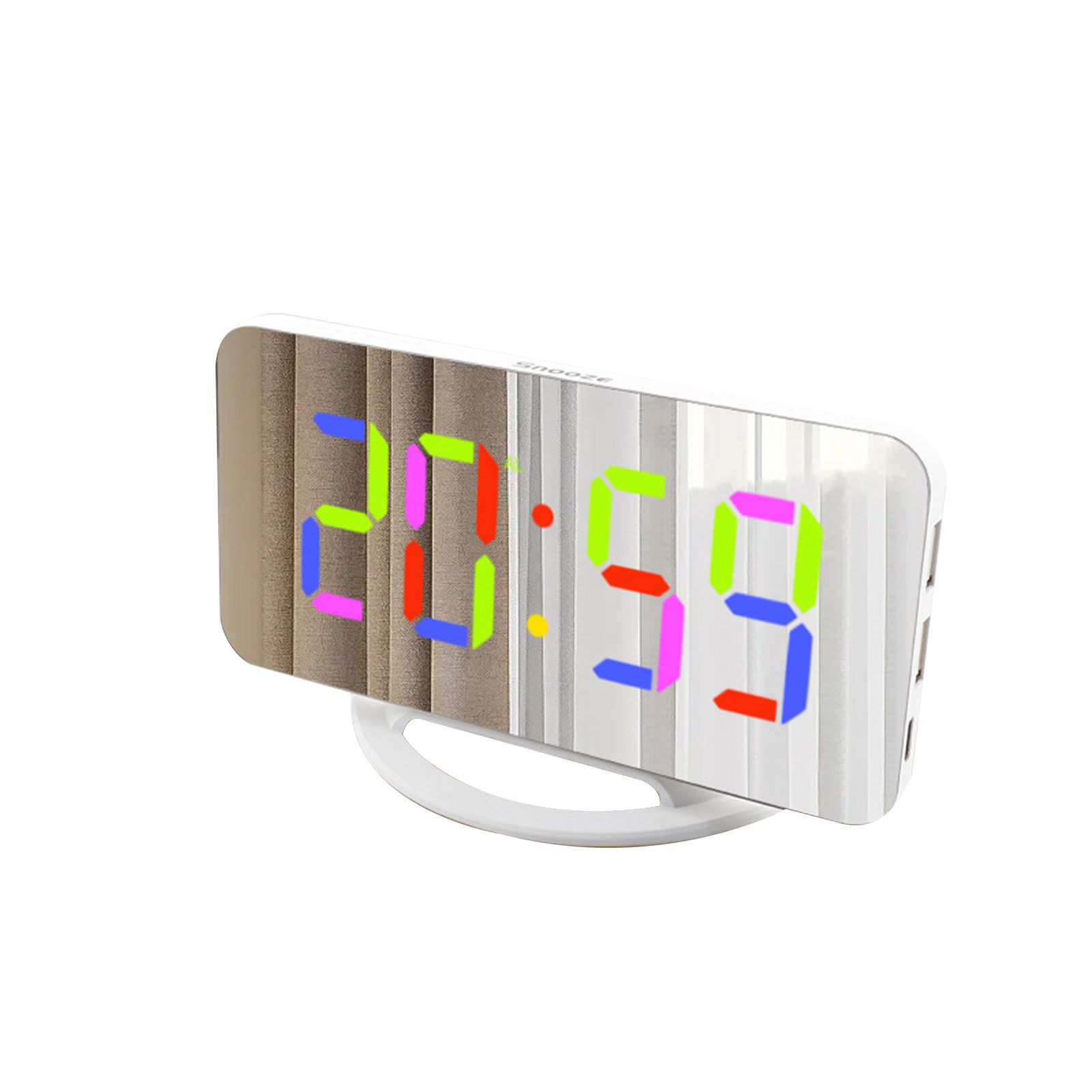 LED-RGB Colorful Digital Alarm Clock with Mirror Large Display 2 USB Chagring view 3