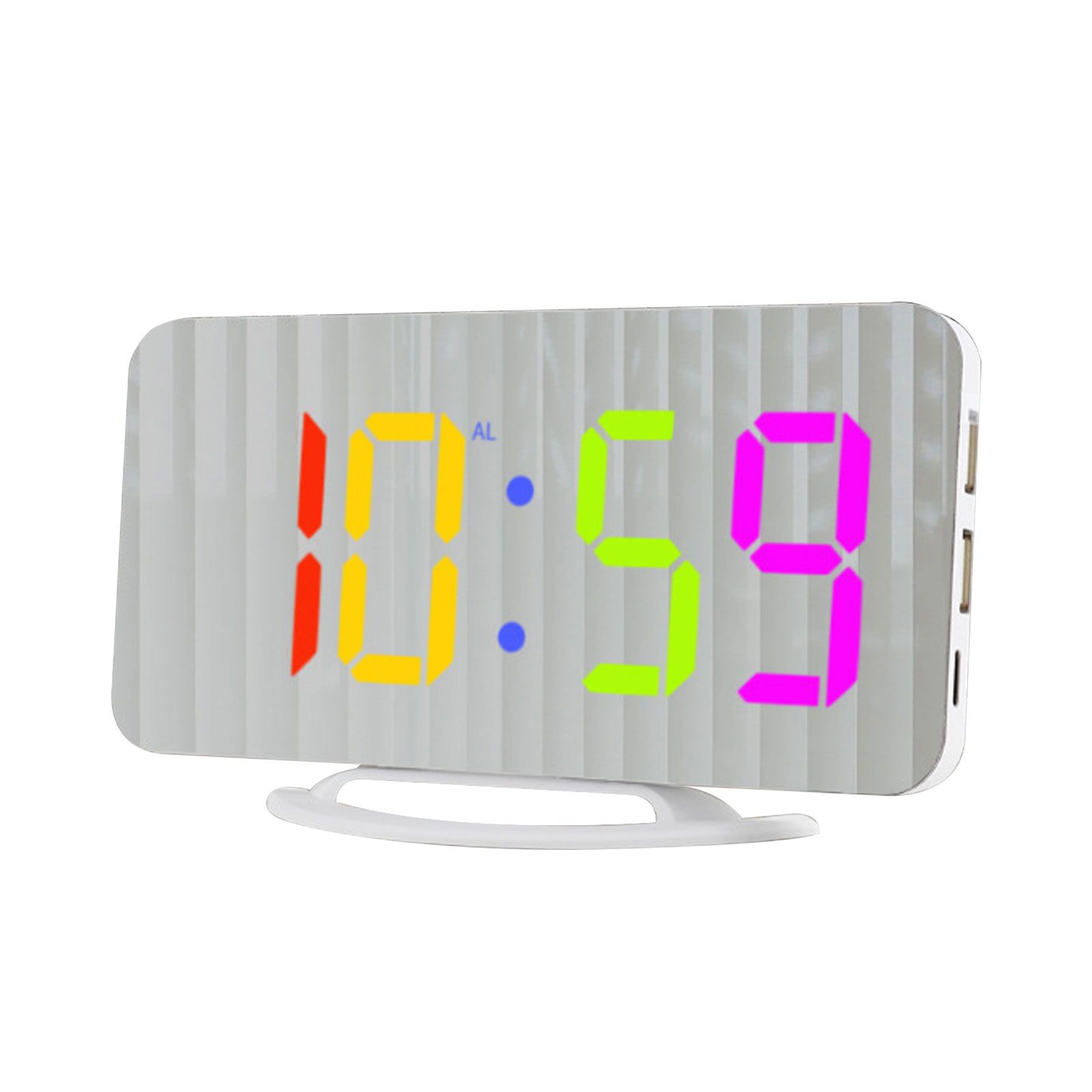 LED-RGB Colorful Digital Alarm Clock with Mirror Large Display 2 USB Chagring view 5