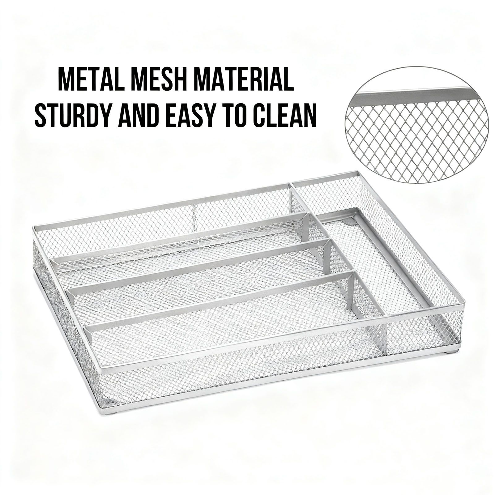 Kitchen Cutlery Drawer Organizer Carbon Steel Flatware Storage Divider with