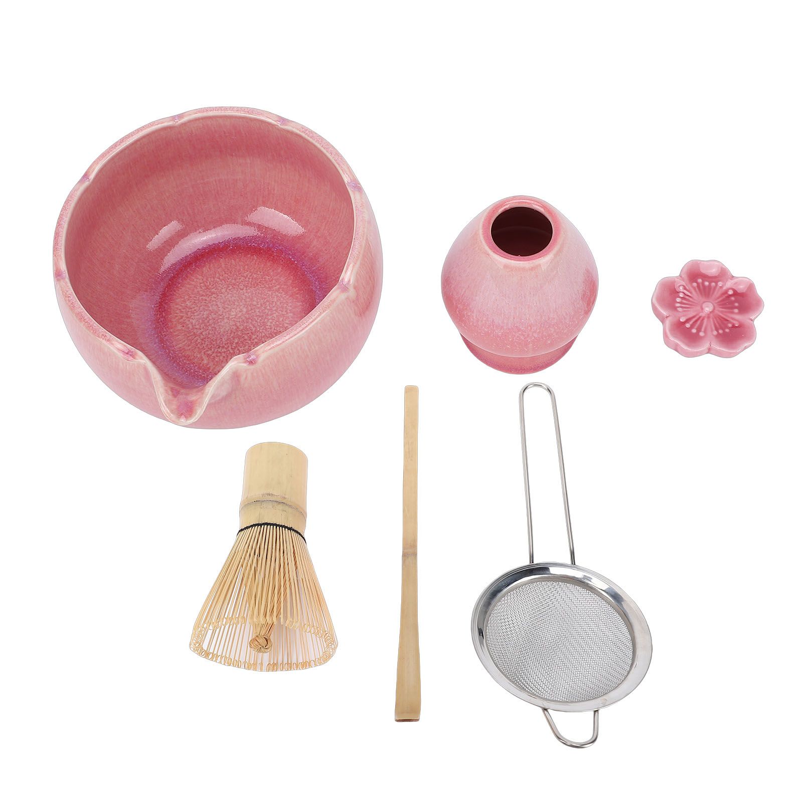 Matcha Tea Set Ceramic Petal Shape 500ml Matcha Bowl with Tea Whisk Scoop view 3