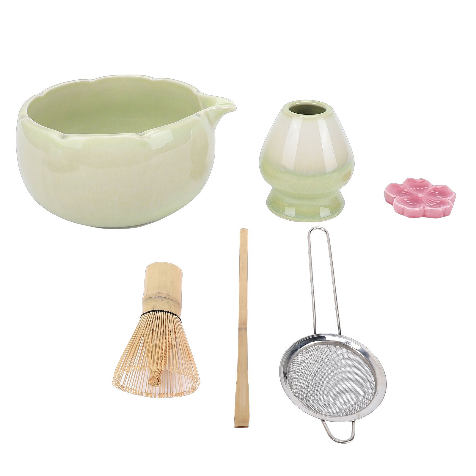 Matcha Tea Set Ceramic Petal Shape 500ml Matcha Bowl with Tea Whisk Scoop view 3