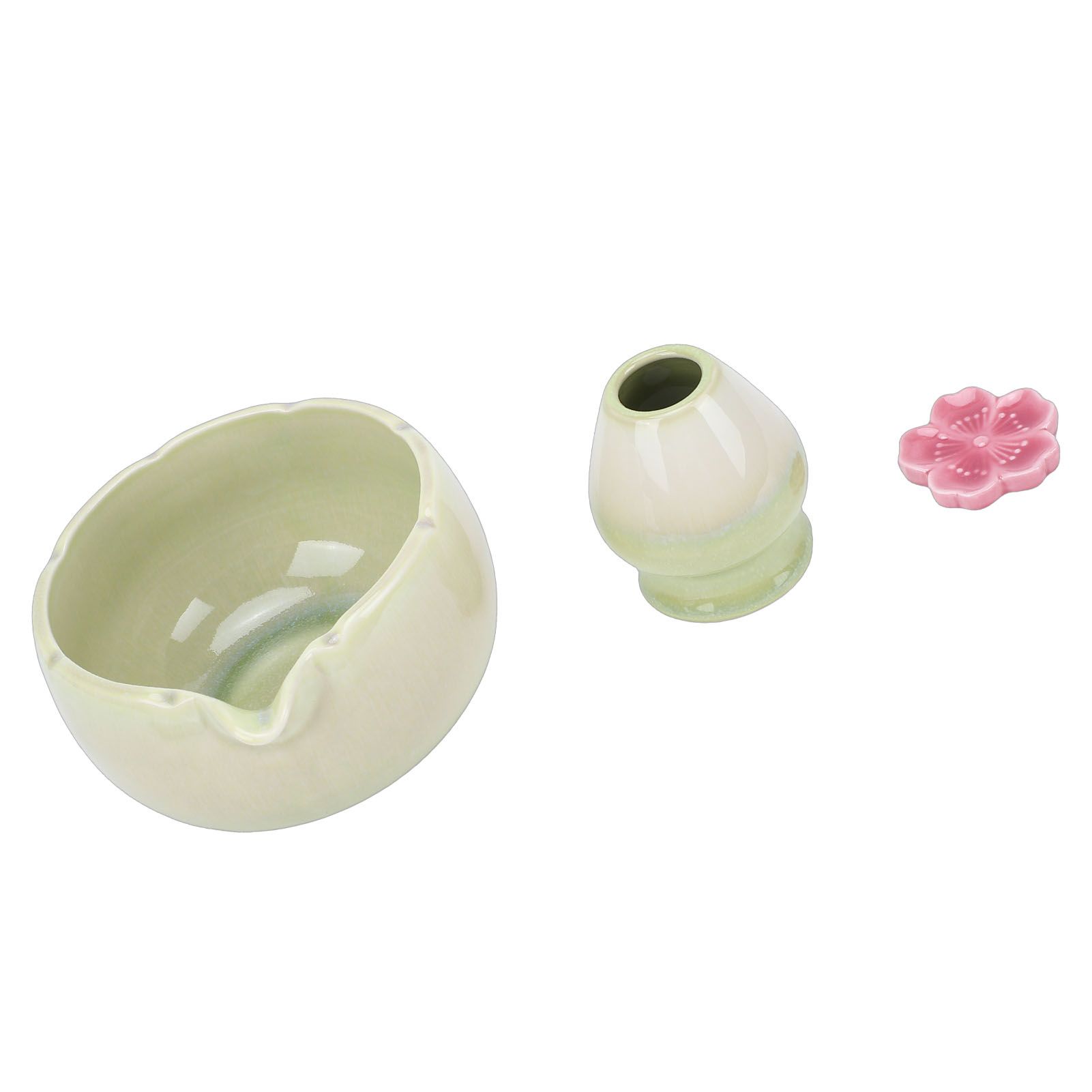 Matcha Tea Set Ceramic Petal Shape 500ml Matcha Bowl with Tea Whisk Scoop view 4