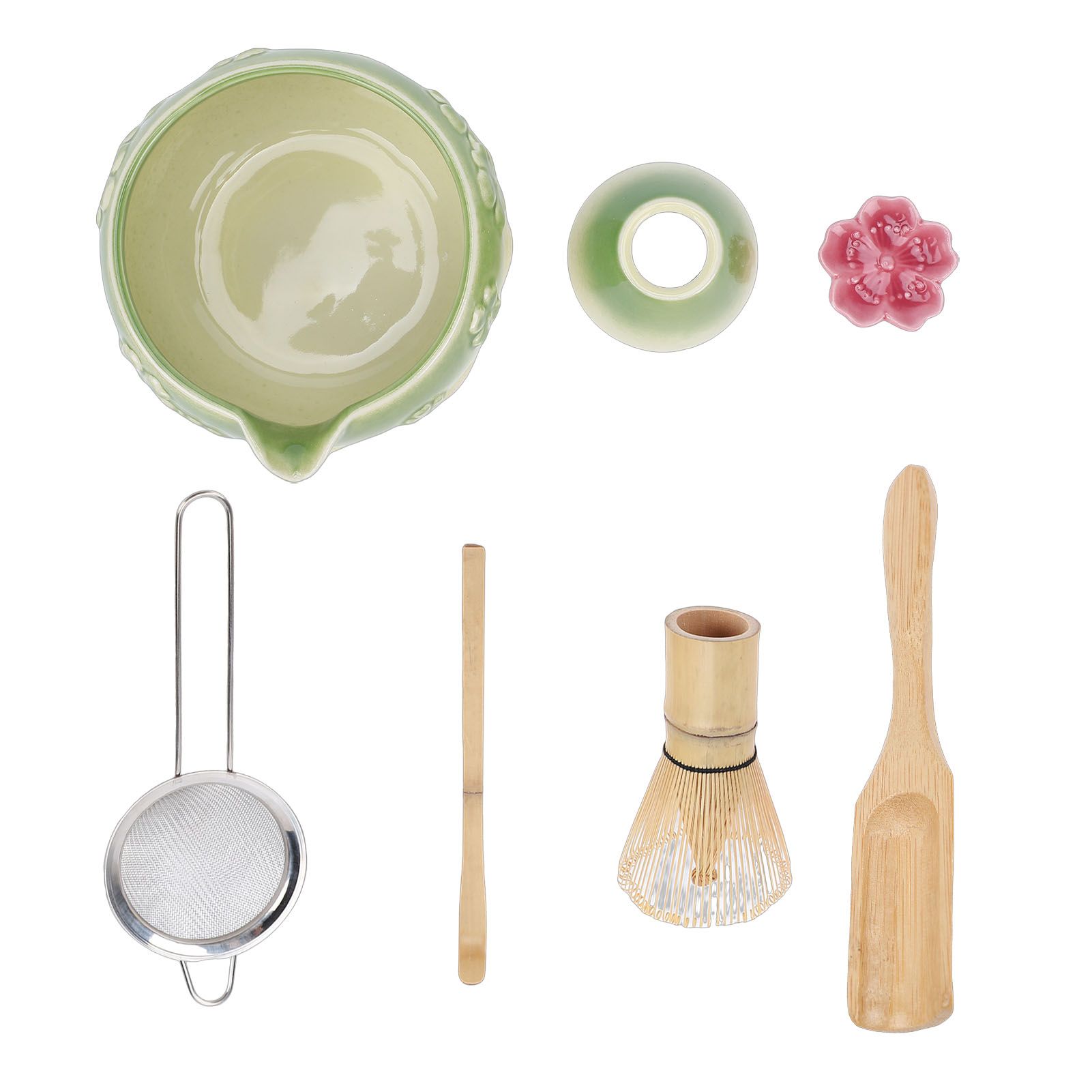 7 Pcs Matcha Tea Whisk Set Elegant Glazed Ceramic Matcha Making Kit with Bowl