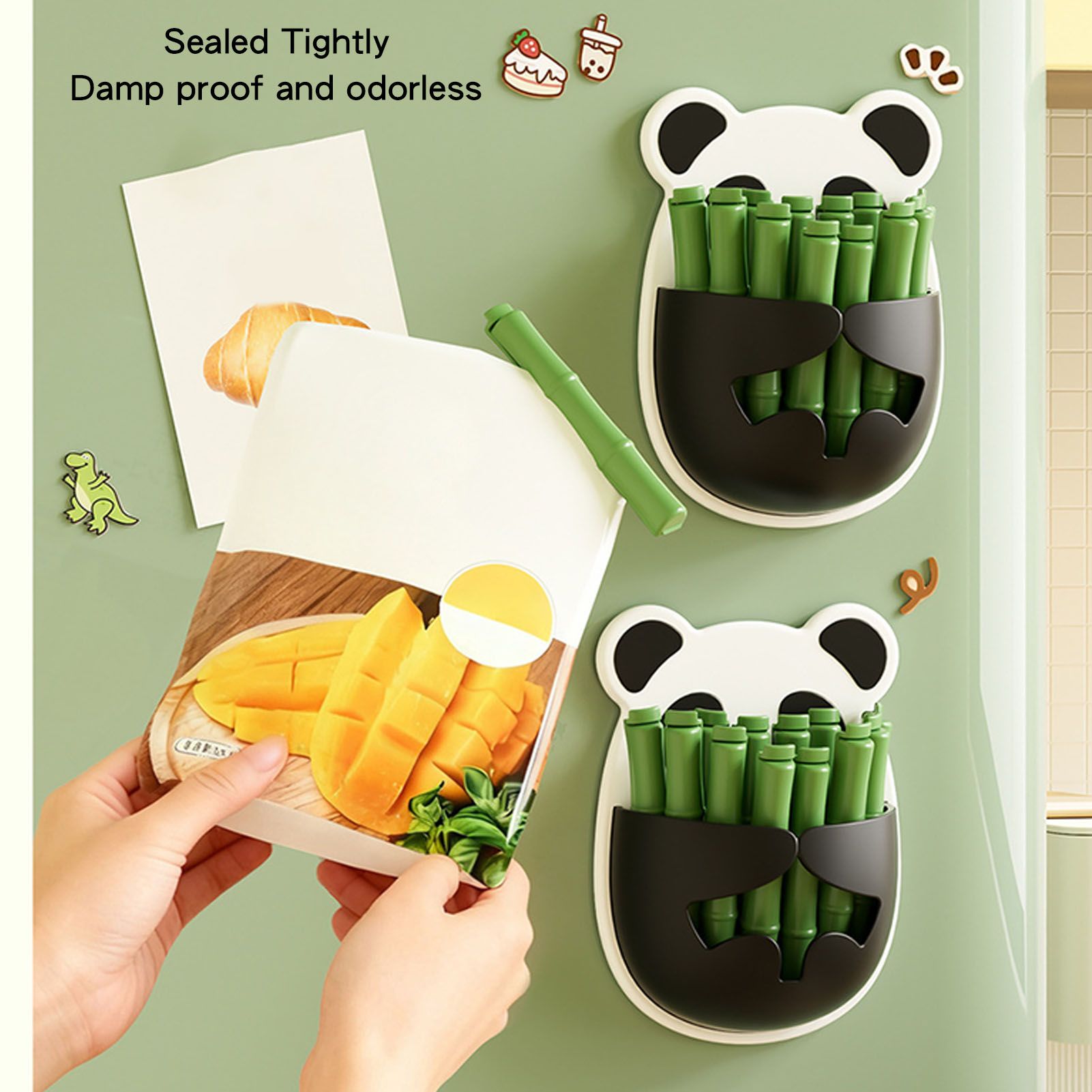 12 Pcs Food Bag Clip with Storage Box Cute Panda Shape Wall Mounted Food Bag view 9