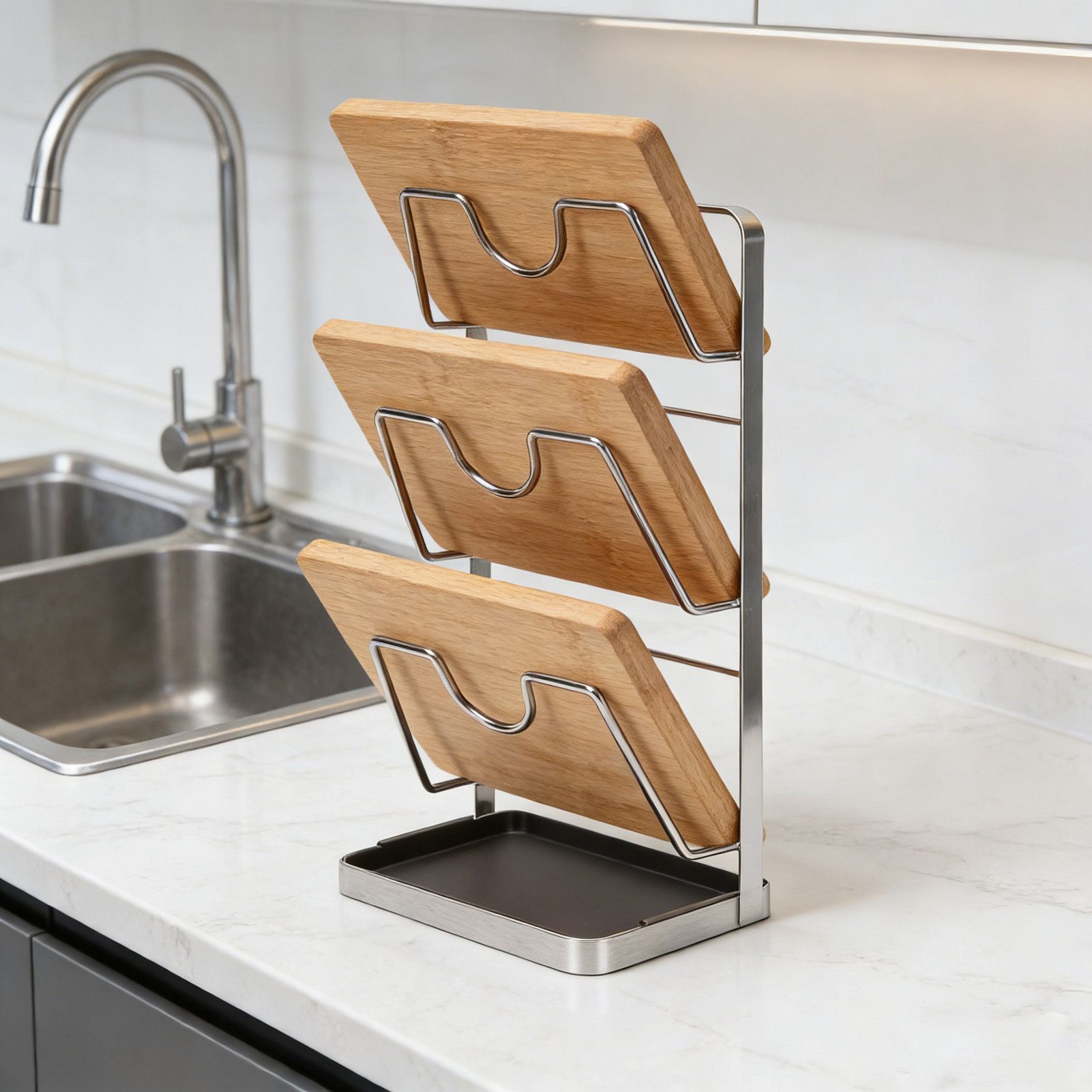 Countertop Pot Lid Holder Stainless Steel Cutting Board Organizer Pot Pan Lids view 11
