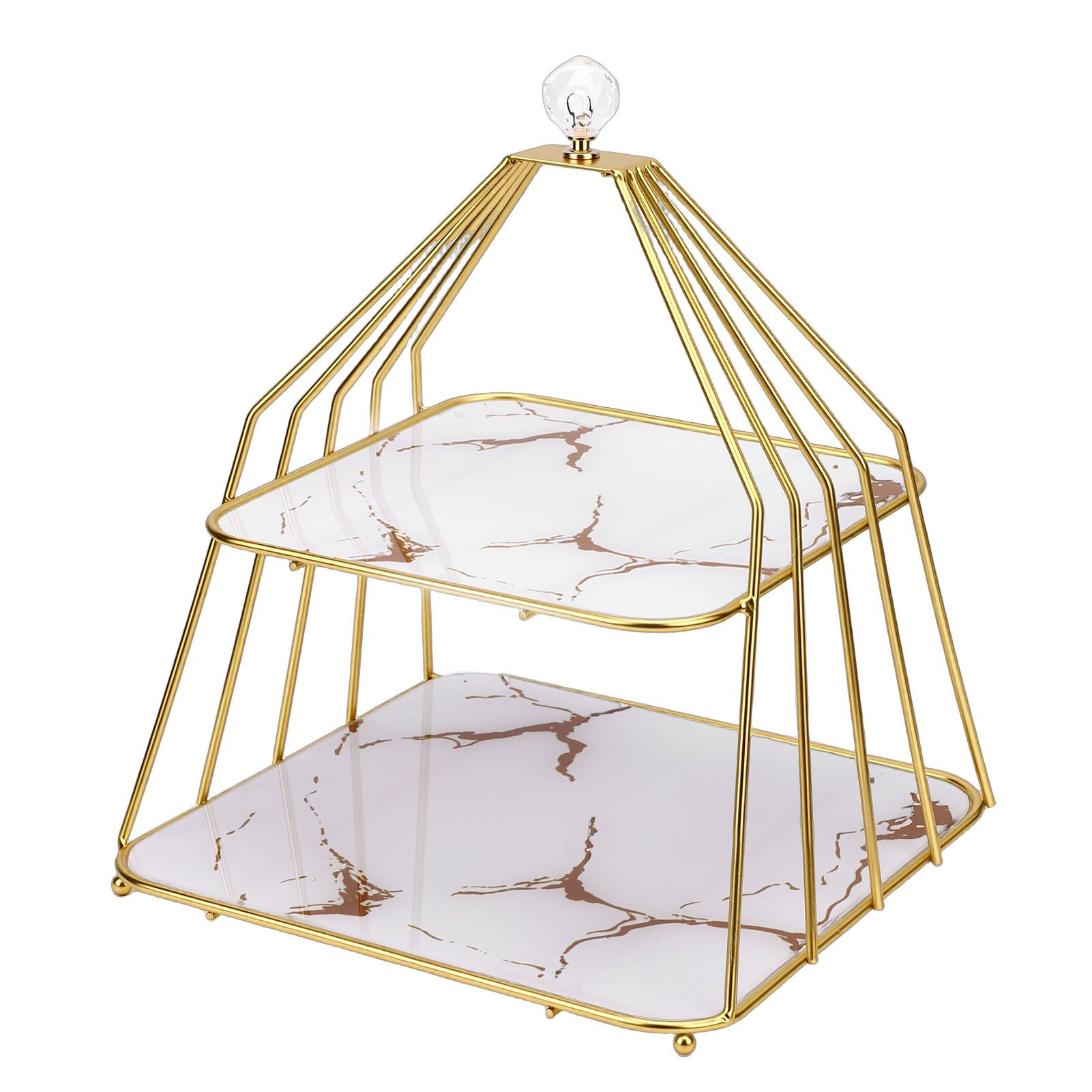 Cupcake Stand Elegant 2 Tier Iron Dessert Stand with Ceramic Serving Trays for view 9