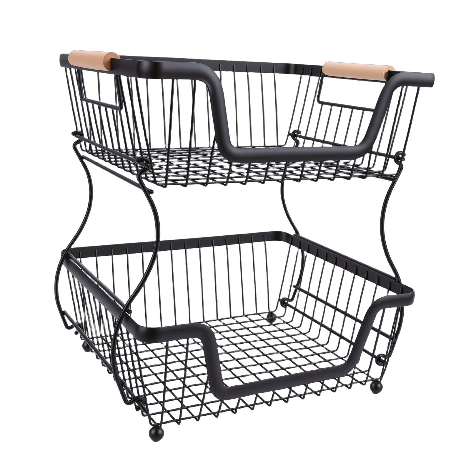2 Tier Fruit Basket for Kitchen Counter Countertop Metal Bread Basket with