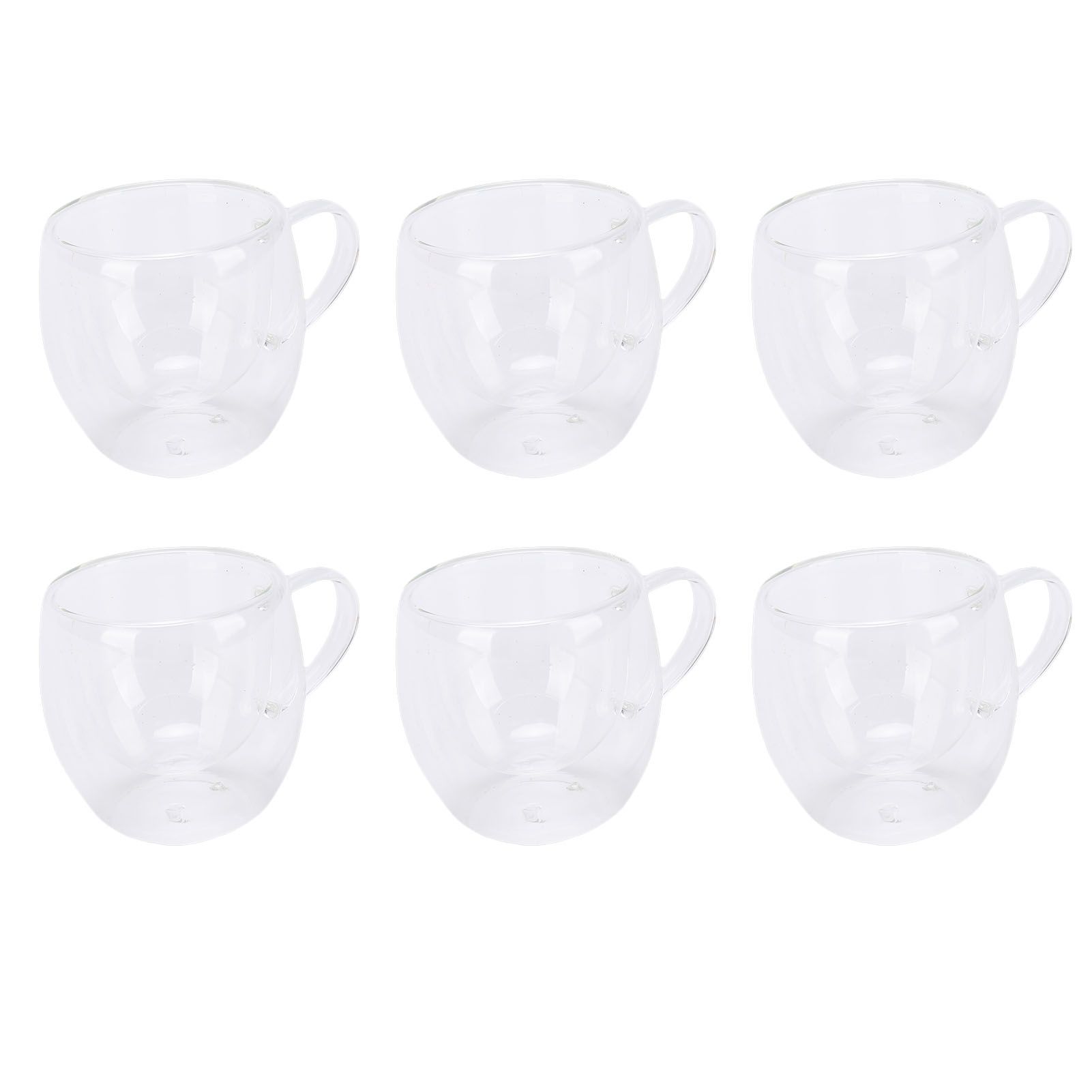 6Pcs Double Wall Glass Coffee Mugs Set Clear Insulated with Handle Egg Shaped view 6