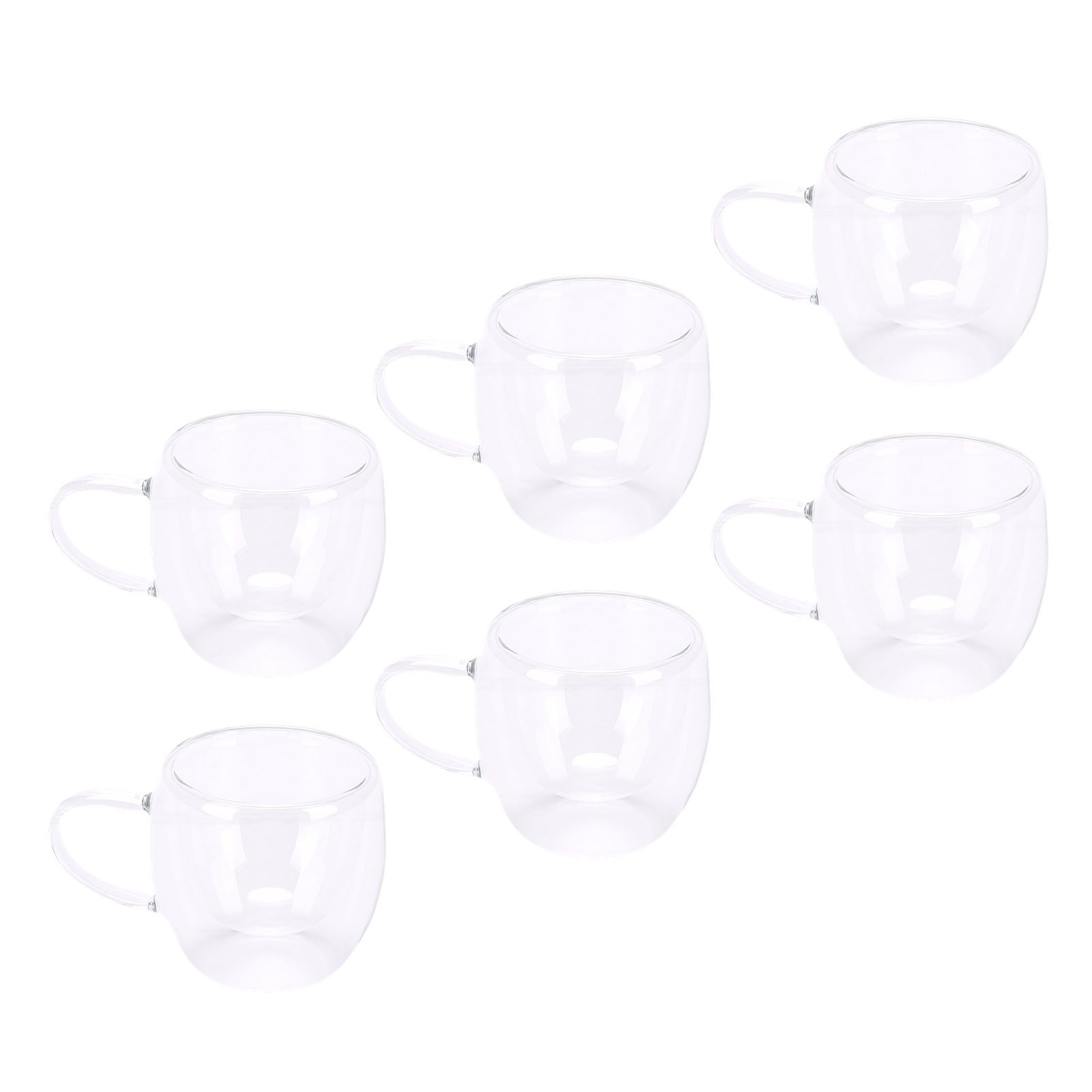 6Pcs Double Wall Glass Coffee Mugs Set Clear Insulated with Handle Egg Shaped view 3