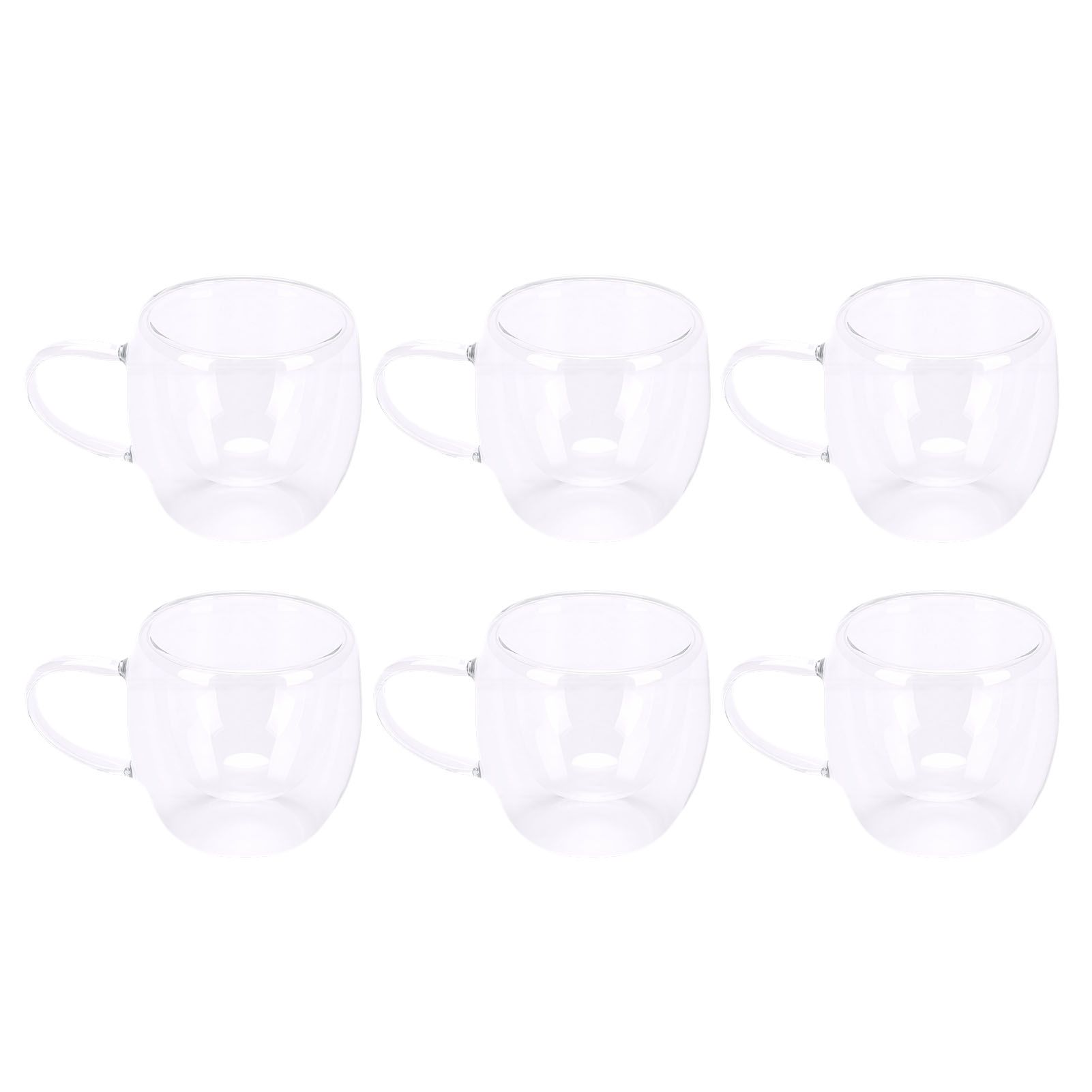6Pcs Double Wall Glass Coffee Mugs Set Clear Insulated with Handle Egg Shaped view 4