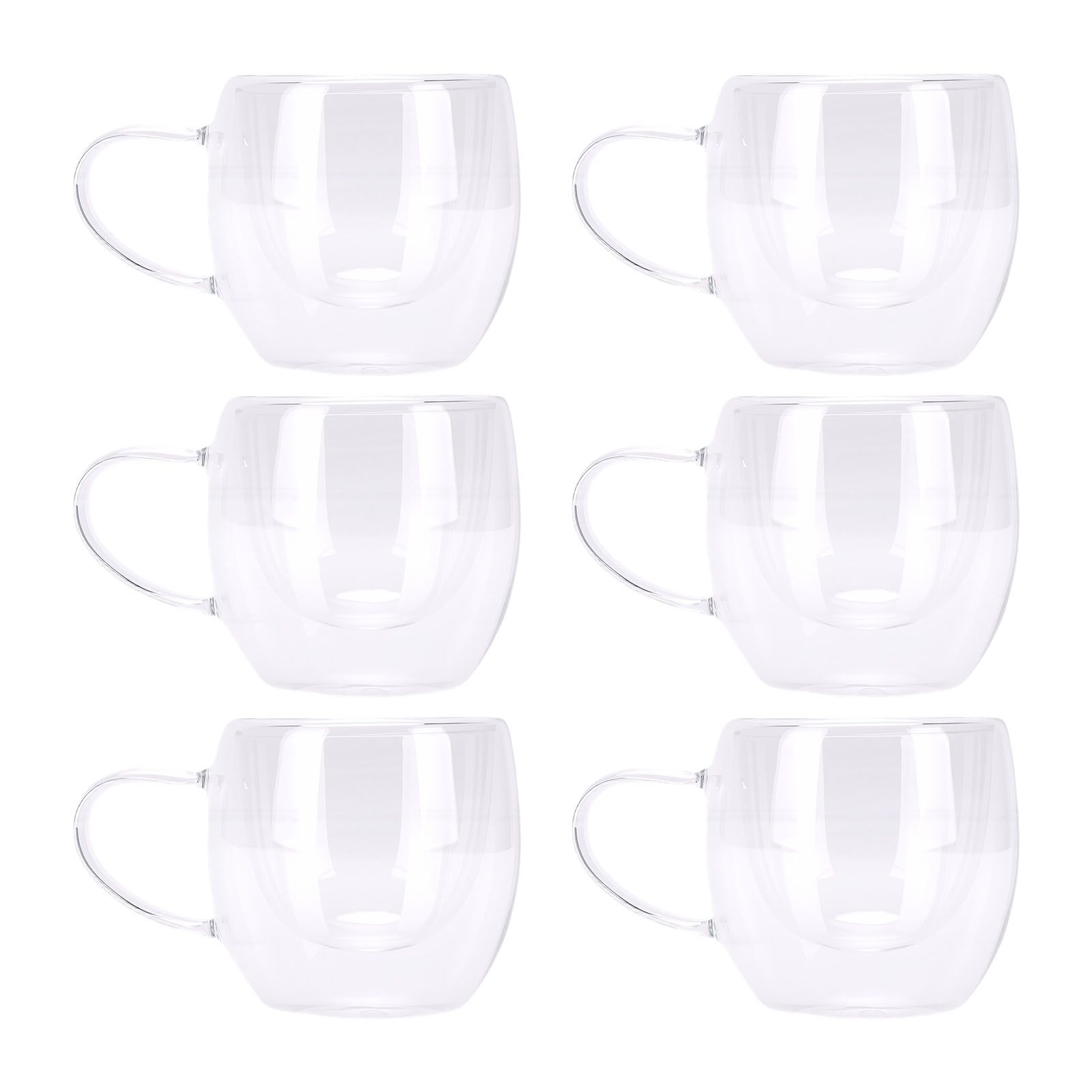 6Pcs Double Wall Glass Coffee Mugs Set Clear Insulated with Handle Egg Shaped view 8