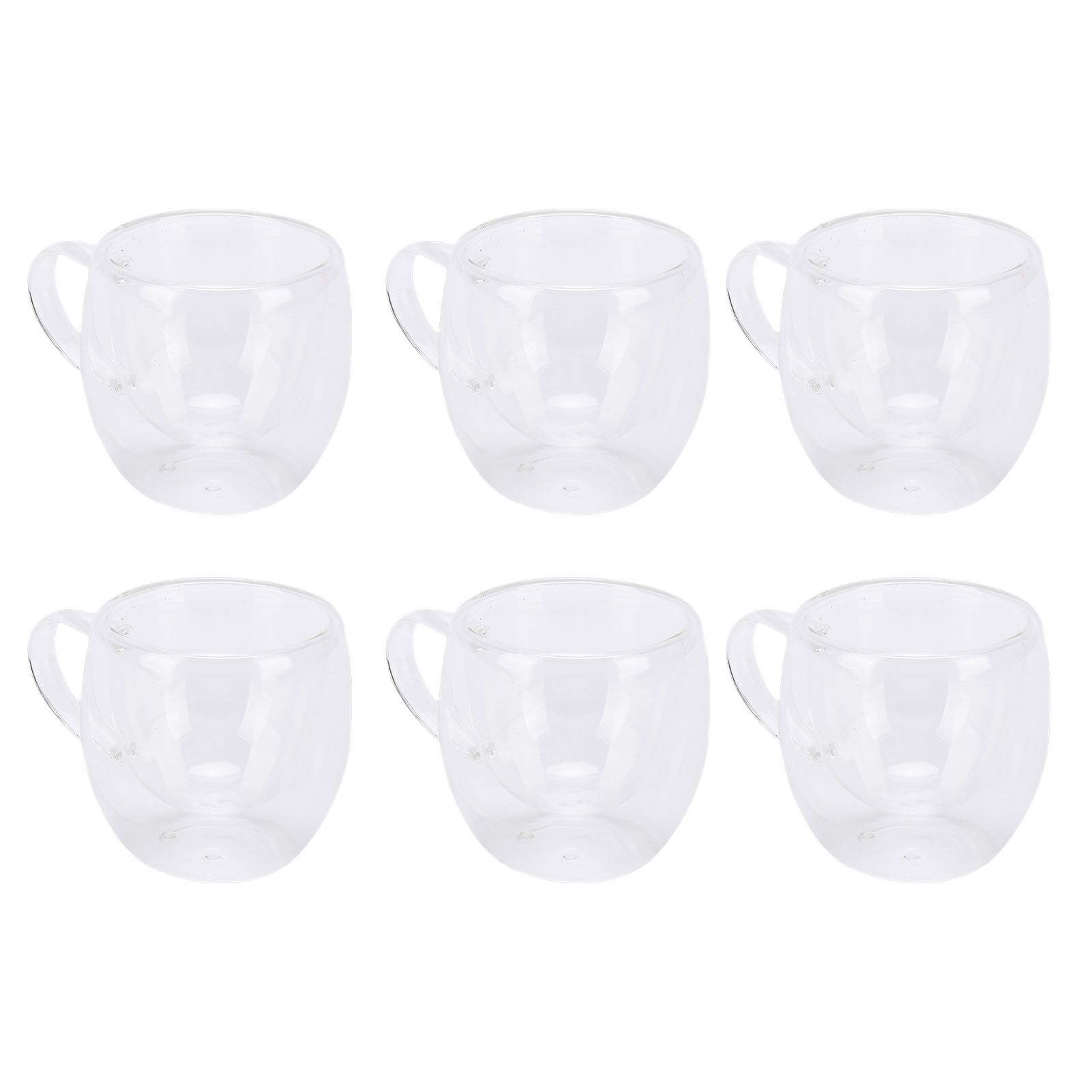 6Pcs Double Wall Glass Coffee Mugs Set Clear Insulated with Handle Egg Shaped view 11
