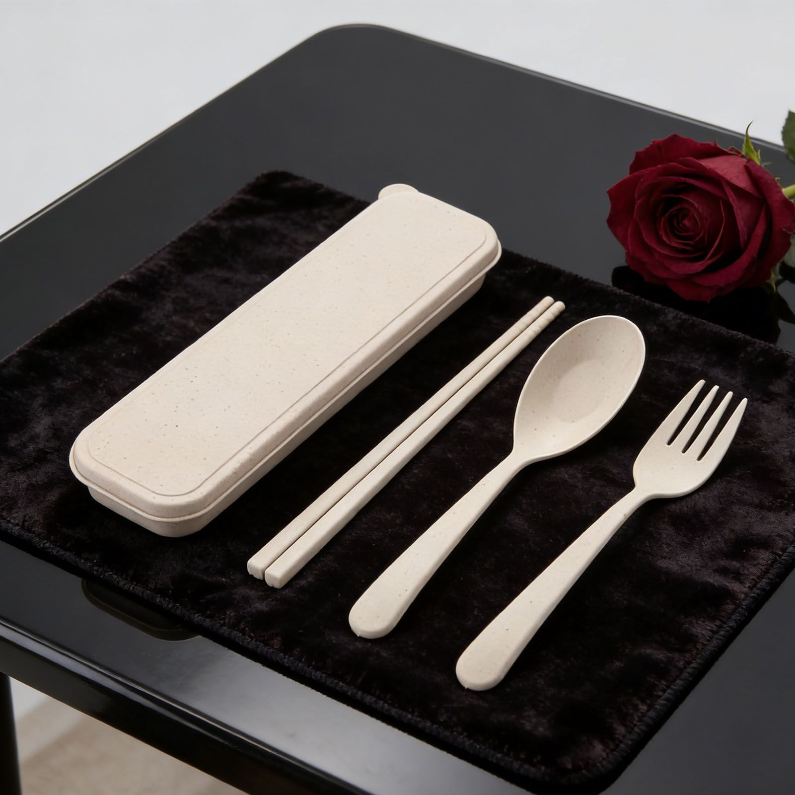 Travel Utensils with Case Wheat Stalk Reusable Portable Camping Cutlery Fork view 6