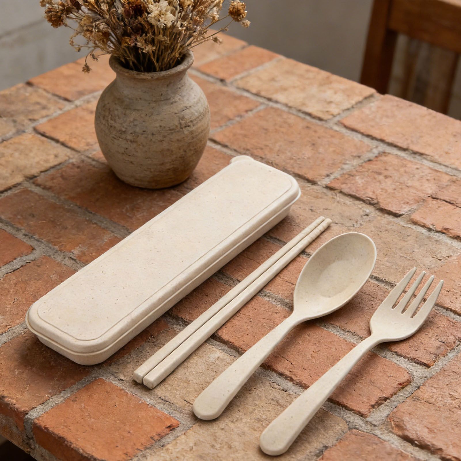 Travel Utensils with Case Wheat Stalk Reusable Portable Camping Cutlery Fork view 7