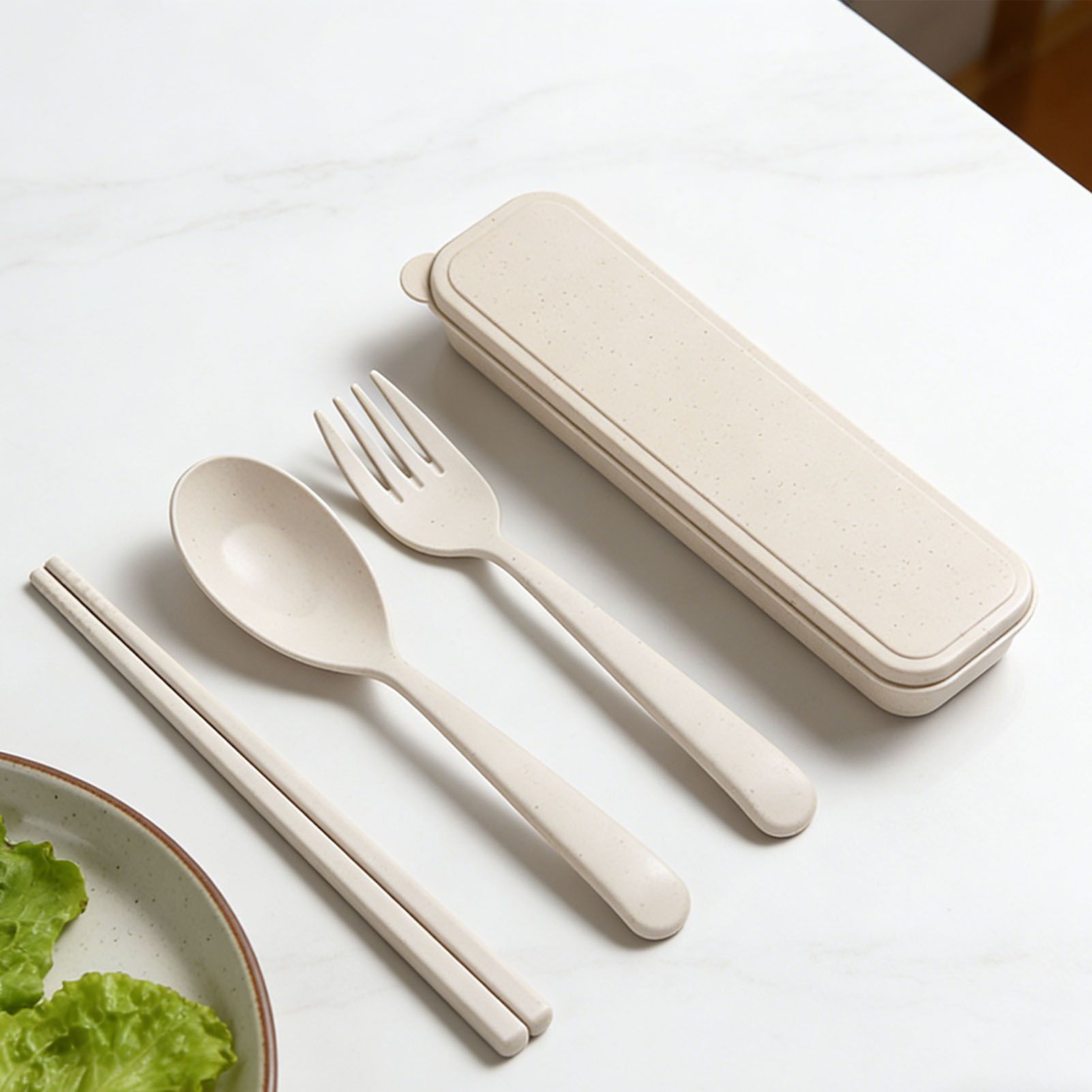 Travel Utensils with Case Wheat Stalk Reusable Portable Camping Cutlery Fork view 10