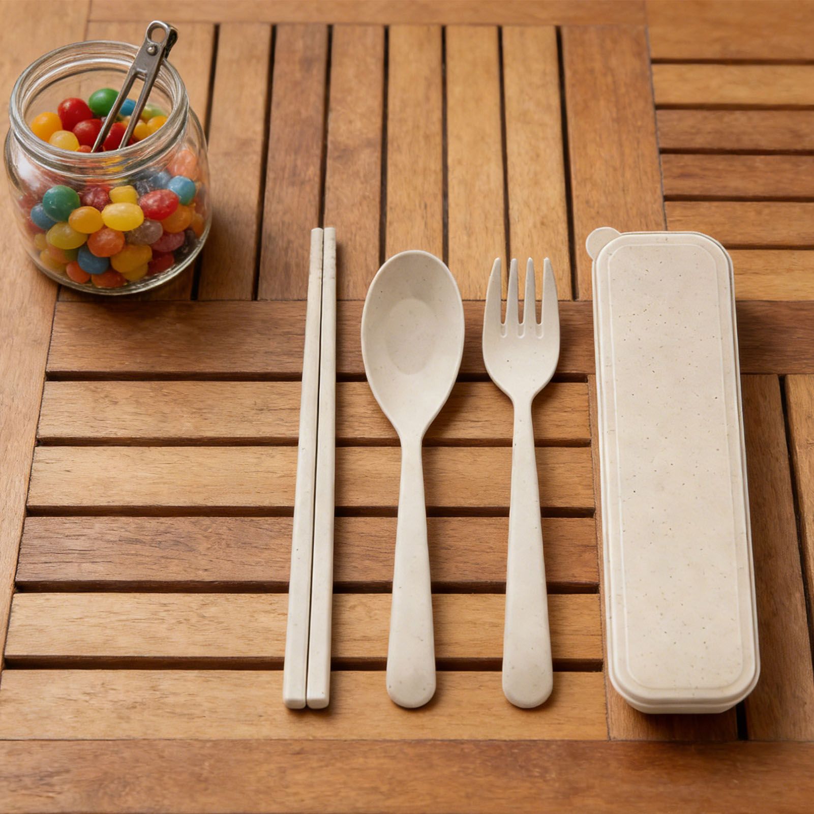 Travel Utensils with Case Wheat Stalk Reusable Portable Camping Cutlery Fork view 11