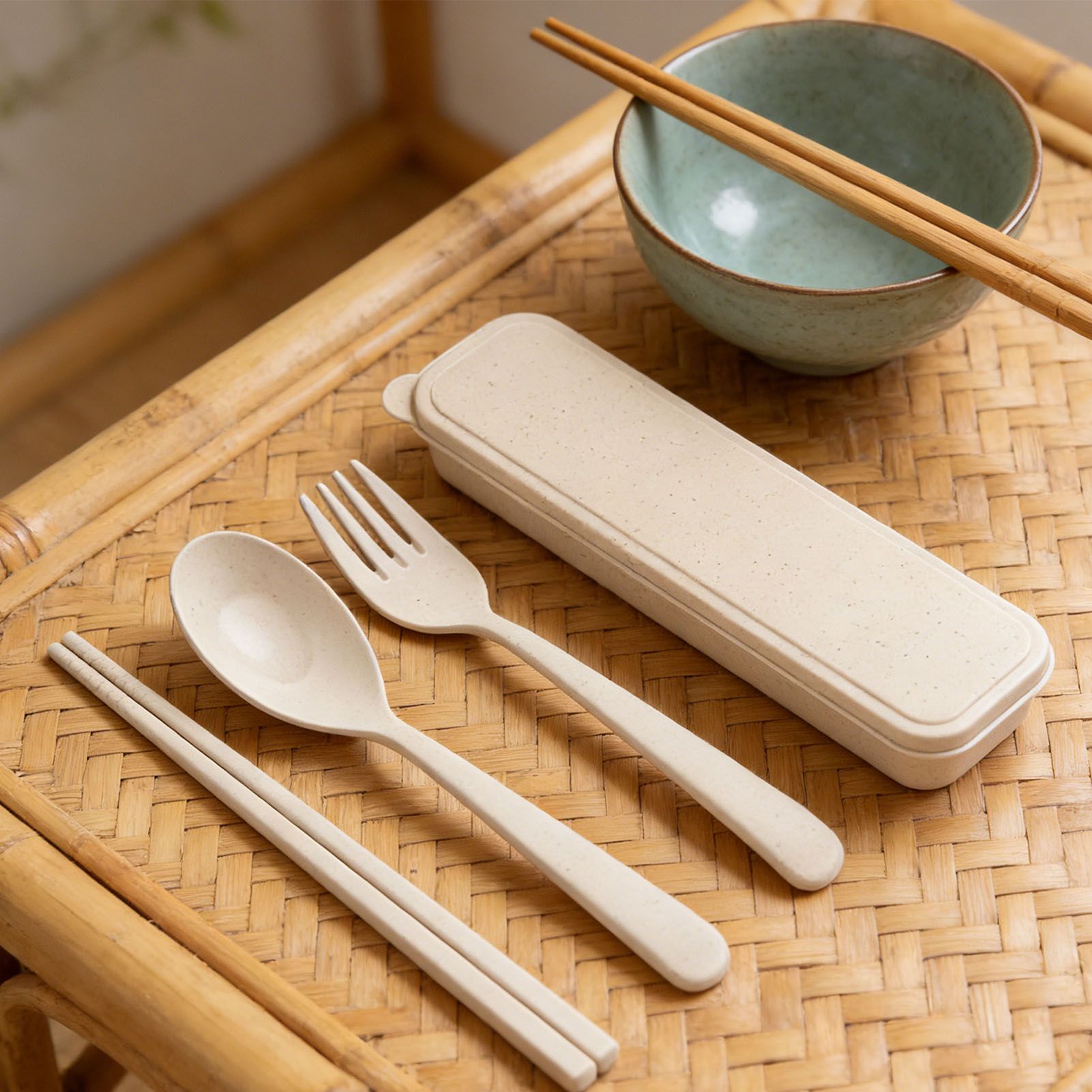 Travel Utensils with Case Wheat Stalk Reusable Portable Camping Cutlery Fork view 12