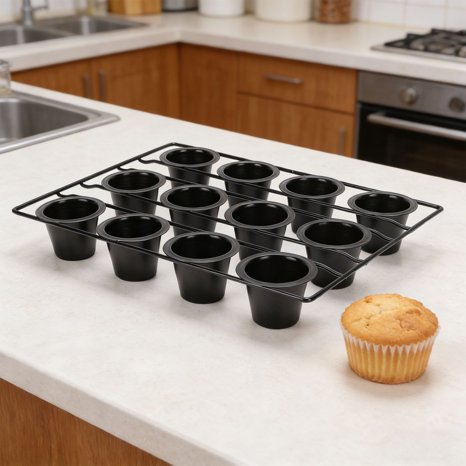 12 Cup Muffin Pan Carbon Steel Cupcake Baking Pan Anti Stick Cupcake Tin for view 12