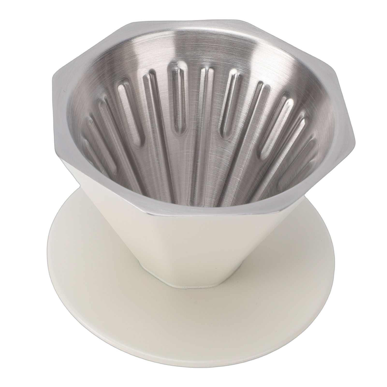 Pour Over Coffee Dripper 304 Stainless Steel Double Layer Octagonal Metal Cone