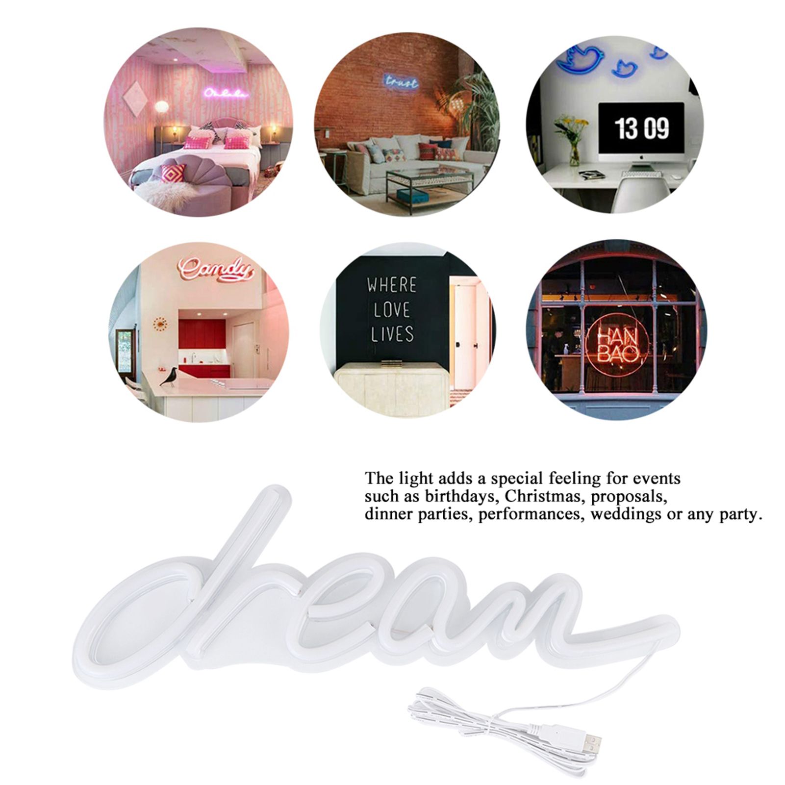 Distinctive Dream Shape English Letters LED Light Home Party Wedding view 7