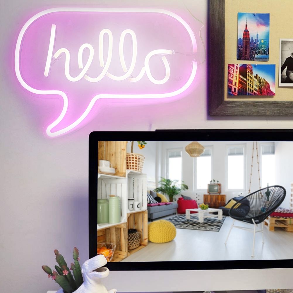 HELLO Letters LED Neon Light Wall Hanging Sign for Bar Bedroom Living Room view 3