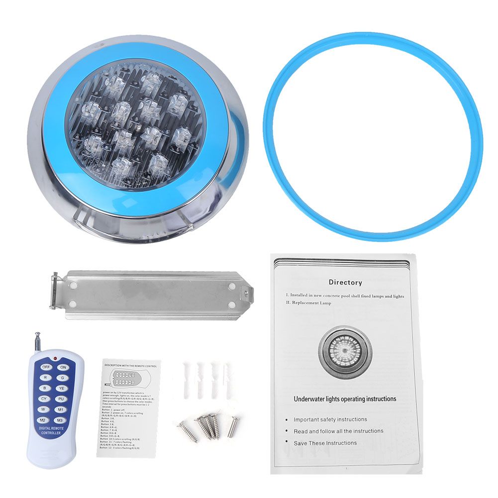 12LED 12W AC12V Swimming Pool Wall Light Remote Control IP68 Underwater Lights view 2