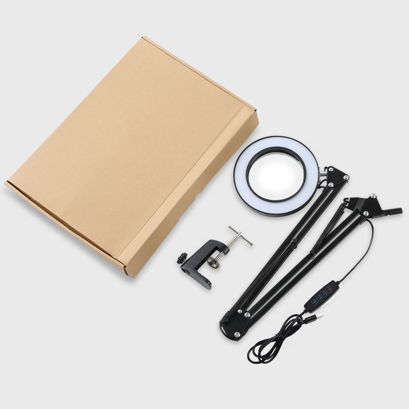 USB Crank Arm 5X Magnifying Glass Clip Light Repair Lamp view 8