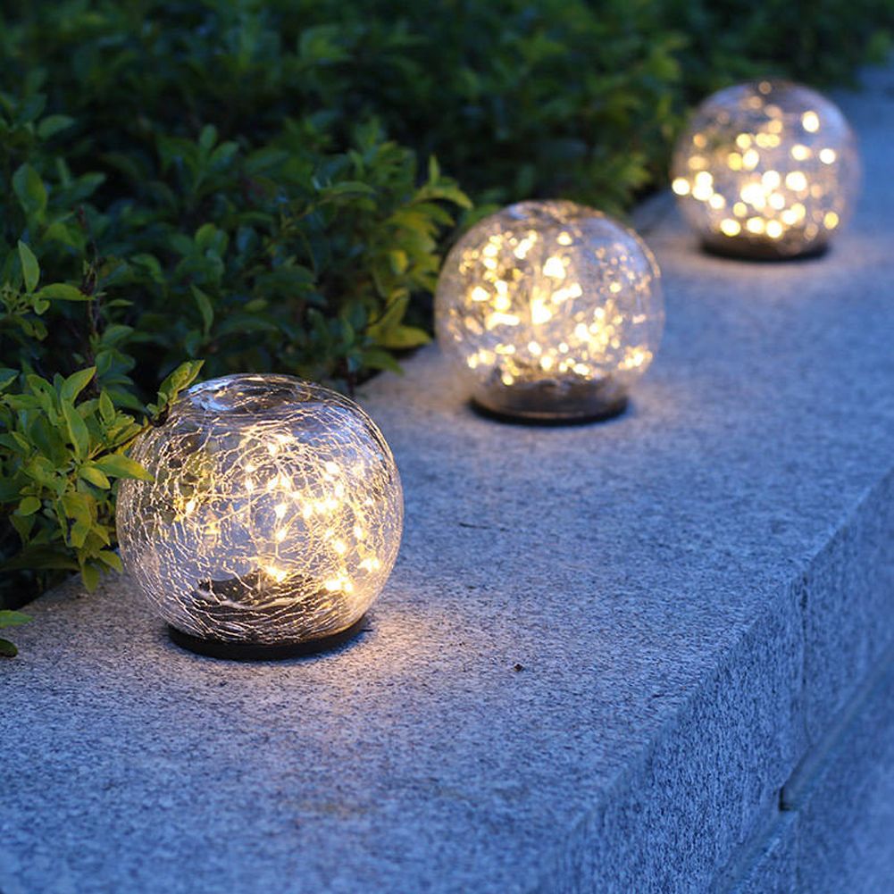Waterproof Solar Crackle Glass Ball Light Ground Spike Lamp for Garden Yard view 9