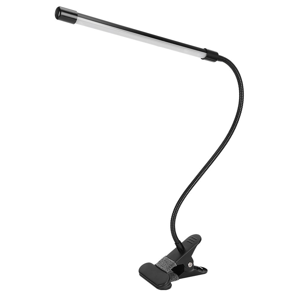 LED Adjustable Clip Reading Light Cold Warm Brightness Light Black Single Tube