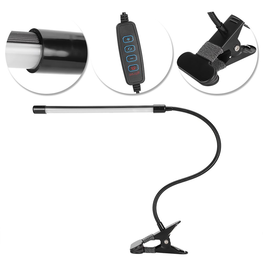 LED Adjustable Clip Reading Light Cold Warm Brightness Light Black Single Tube view 7