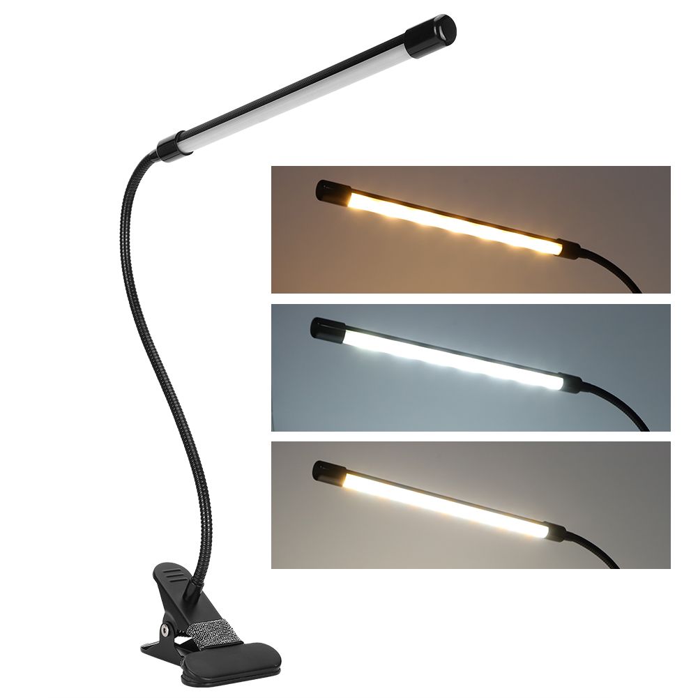 LED Adjustable Clip Reading Light Cold Warm Brightness Light Black Single Tube view 8