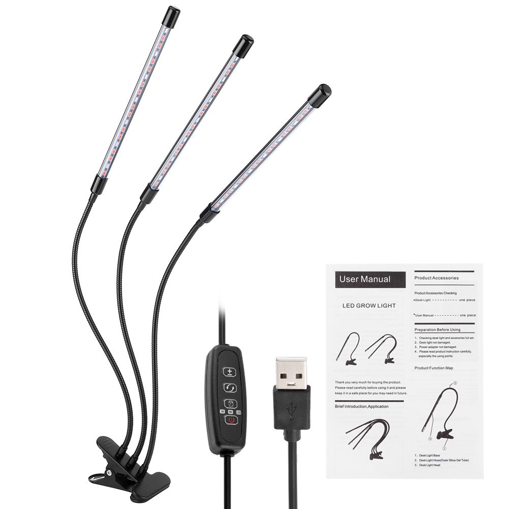 30W USB 3‑Tube Flexible LED Plant Grow Light Full Spectrum Grow Lamp with Clip view 2