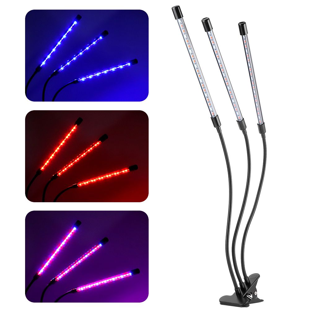 30W USB 3‑Tube Flexible LED Plant Grow Light Full Spectrum Grow Lamp with Clip view 9